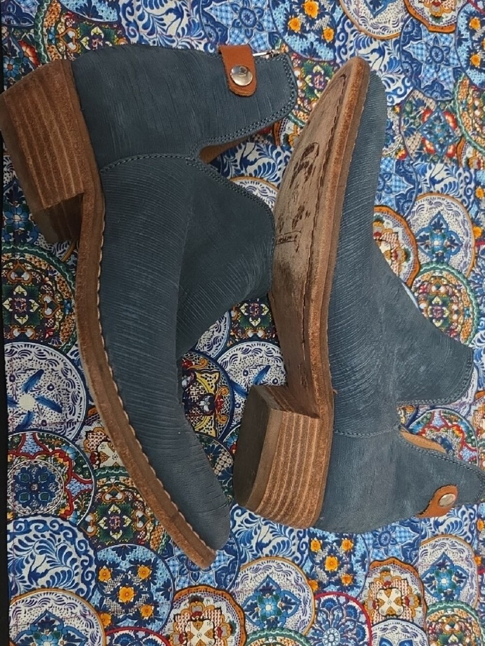 Catarina Martins Teal Blue Leather Ankle Boots EU 41